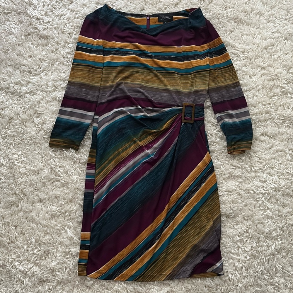 Tahari 8P Arthur S Levine Petite Striped Stretchy Dress